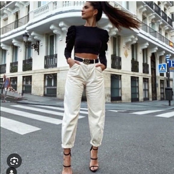 Zara Pants - Zara High-Waisted Paper Bag Jeans Pants Like New 6 Ecru Mango